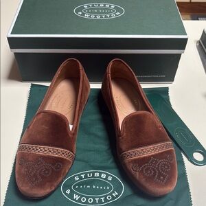 Stubbs & Wootton Rich Brown Embroidered Loafers
